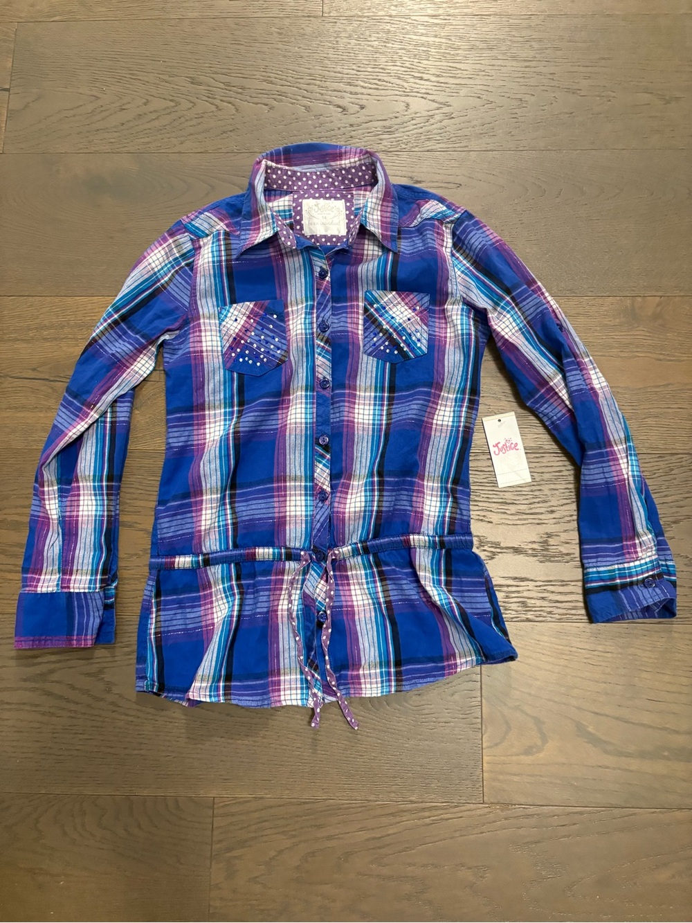 Justice girls purple plaid dress short sz 14 NWT